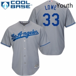 Youth Majestic Los Angeles Dodgers 33 Mark Lowe Replica Grey Road Cool Base MLB Jersey 