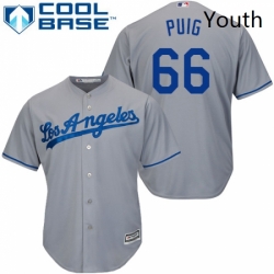 Youth Majestic Los Angeles Dodgers 66 Yasiel Puig Authentic Grey Road Cool Base MLB Jersey