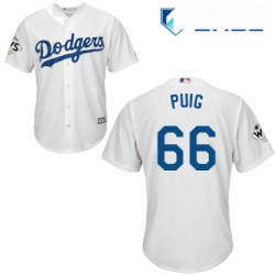 Youth Majestic Los Angeles Dodgers 66 Yasiel Puig Authentic White Home 2017 World Series Bound Cool Base MLB Jersey