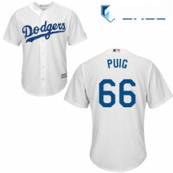 Youth Majestic Los Angeles Dodgers 66 Yasiel Puig Authentic White Home Cool Base MLB Jersey