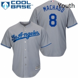 Youth Majestic Los Angeles Dodgers 8 Manny Machado Authentic Grey Road Cool Base MLB Jerse