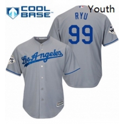 Youth Majestic Los Angeles Dodgers 99 Hyun Jin Ryu Replica Grey Road 2017 World Series Bound Cool Base MLB Jersey