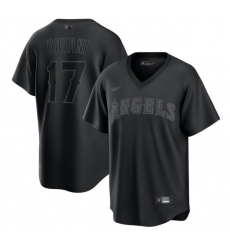 Men Los Angeles Angels 17 Shohei Ohtani Black Pitch Black Fashion Replica Stitched Jersey