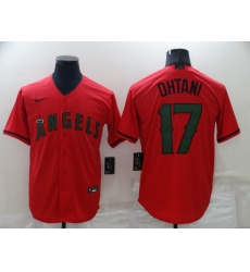 Men Los Angeles Angels 17 Shohei Ohtani Red Memorial Day Cool Base Stitched Jerse