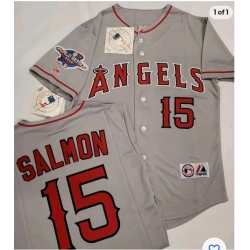 Men Los Angeles Tim Salmon #15 2002 World Series Baseball Jersey Gray