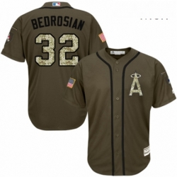 Mens Majestic Los Angeles Angels of Anaheim 32 Cam Bedrosian Authentic Green Salute to Service MLB Jersey 