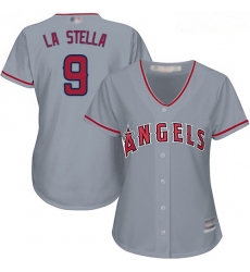 Angels #9 Tommy La Stella Grey Road Women Stitched Baseball Jersey