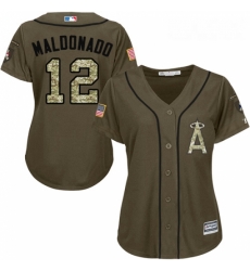 Womens Majestic Los Angeles Angels of Anaheim 12 Martin Maldonado Authentic Green Salute to Service MLB Jersey