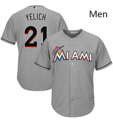 Mens Majestic Miami Marlins 21 Christian Yelich Replica Grey Road Cool Base MLB Jersey