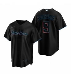 Mens Nike Miami Marlins 9 Lewis Brinson Black Alternate Stitched Baseball Jersey