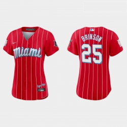 Miami Marlins 25 Lewis Brinson Women Nike 2021 City Connect Authentic MLB Jersey Red