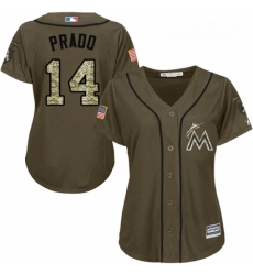 Womens Majestic Miami Marlins 14 Martin Prado Replica Green Salute to Service MLB Jersey