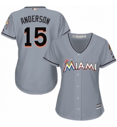 Womens Majestic Miami Marlins 15 Brian Anderson Replica Grey Road Cool Base MLB Jersey 