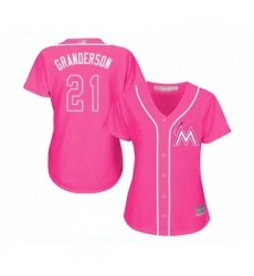 Womens Miami Marlins 21 Curtis Granderson Replica Pink Fashion Cool Base Baseball Jersey 