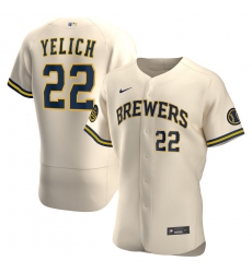 Brewers 22 Christian Yelich Cream Nike 2020 Flexbase Jersey