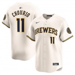 Men Milwaukee Brewers 11 Jackson Chourio Cream 2024 Home Limited Stitched Baseball Jersey