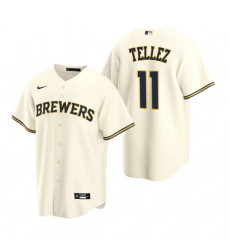 Men Milwaukee Brewers 11 Rowdy Tellez Cream Cool Base Stitched Jerse