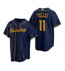 Men Milwaukee Brewers 11 Rowdy Tellez Navy Cool Base Stitched Jerse