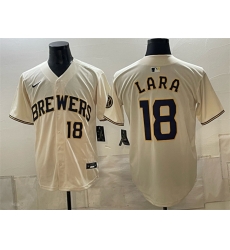 Men Milwaukee Brewers 18 Luis Lara Cream Stitched Baseball Jersey Men Milwaukee Brewers 18 Luis Lara Cream Stitched Baseball Jersey