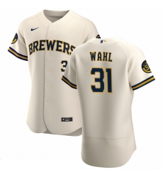 Men Milwaukee Brewers 31 Bobby Wahl Men Nike Cream Home 2020 Flex Base Player MLB Jersey