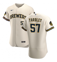 Men Milwaukee Brewers 57 Eric Yardley Men Nike Cream Home 2020 Flex Base Player MLB Jersey