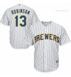 Mens Majestic Milwaukee Brewers 13 Glenn Robinson Replica White Alternate Cool Base MLB Jersey