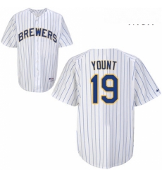 Mens Majestic Milwaukee Brewers 19 Robin Yount Authentic White blue strip MLB Jersey