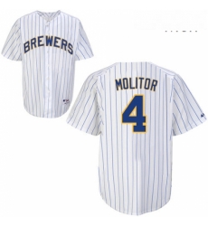 Mens Majestic Milwaukee Brewers 4 Paul Molitor Authentic White blue strip MLB Jersey