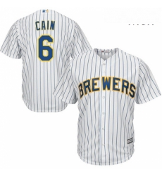 Mens Majestic Milwaukee Brewers 6 Lorenzo Cain Replica White Home Cool Base MLB Jersey 