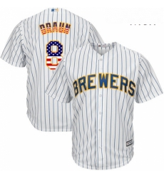 Mens Majestic Milwaukee Brewers 8 Ryan Braun Replica White USA Flag Fashion MLB Jersey