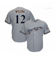 Mens Milwaukee Brewers 12 Alex Wilson Replica Grey Road Cool Base Baseball Jersey 