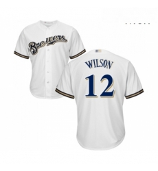 Mens Milwaukee Brewers 12 Alex Wilson Replica White Alternate Cool Base Baseball Jersey 