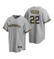 Mens Nike Milwaukee Brewers 22 Christian Yelich Gray Road Stitched Baseball Jersey