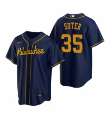 Mens Nike Milwaukee Brewers 35 Brent Suter Navy Alternate Stitched Baseball Jersey