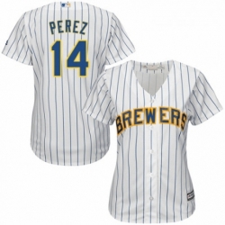 Womens Majestic Milwaukee Brewers 14 Hernan Perez Replica White Home Cool Base MLB Jersey 