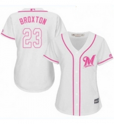 Womens Majestic Milwaukee Brewers 23 Keon Broxton Authentic White Fashion Cool Base MLB Jersey 