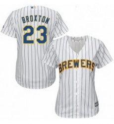 Womens Majestic Milwaukee Brewers 23 Keon Broxton Authentic White Home Cool Base MLB Jersey 