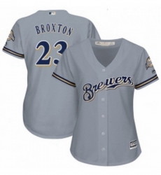 Womens Majestic Milwaukee Brewers 23 Keon Broxton Replica Grey Road Cool Base MLB Jersey 