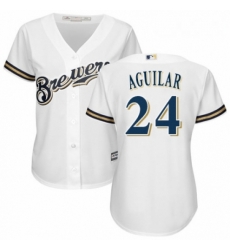 Womens Majestic Milwaukee Brewers 24 Jesus Aguilar Authentic White Alternate Cool Base MLB Jersey 