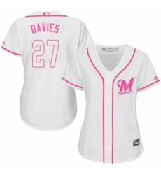 Womens Majestic Milwaukee Brewers 27 Zach Davies Authentic White Fashion Cool Base MLB Jersey 