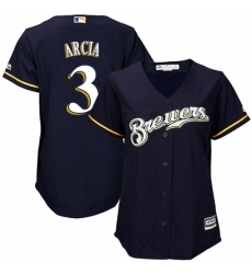 Womens Majestic Milwaukee Brewers 3 Orlando Arcia Replica Navy Blue Alternate Cool Base MLB Jersey