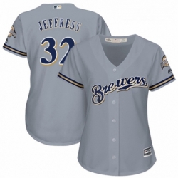 Womens Majestic Milwaukee Brewers 32 Jeremy Jeffress Replica Grey Road Cool Base MLB Jersey 