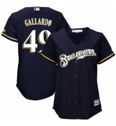 Womens Majestic Milwaukee Brewers 49 Yovani Gallardo Authentic Navy Blue Alternate Cool Base MLB Jersey 