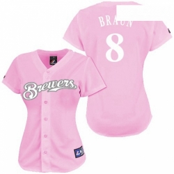 Womens Majestic Milwaukee Brewers 8 Ryan Braun Replica Pink Fashion MLB Jersey