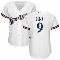 Womens Majestic Milwaukee Brewers 9 Manny Pina Authentic Navy Blue Alternate Cool Base MLB Jersey 