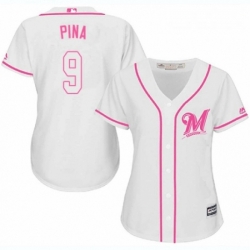 Womens Majestic Milwaukee Brewers 9 Manny Pina Authentic White Fashion Cool Base MLB Jersey 