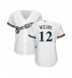 Womens Milwaukee Brewers 12 Alex Wilson Replica White Alternate Cool Base Baseball Jersey 