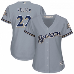 Womens Milwaukee Brewers 22 Christian Yelich Grey Road Stitched MLB Jersey 