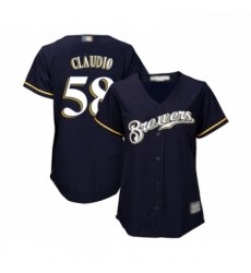 Womens Milwaukee Brewers 58 Alex Claudio Replica Navy Blue Alternate Cool Base Baseball Jersey 