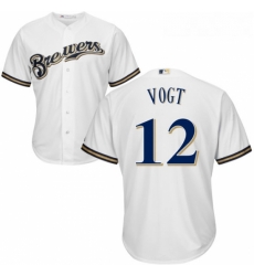 Youth Majestic Milwaukee Brewers 12 Stephen Vogt Replica White Home Cool Base MLB Jersey 